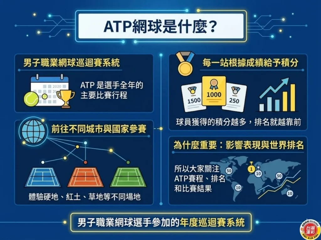  ATP網球是什麼，男子職業網球巡迴賽系統、賽程、積分與排名說明圖
