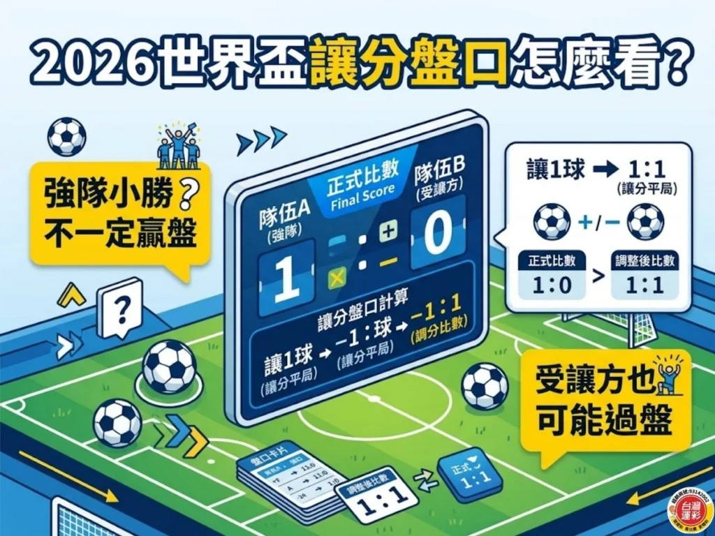 2026世界盃讓分盤口怎麼看,強隊小勝不一定贏盤,受讓方也可能過盤說明圖